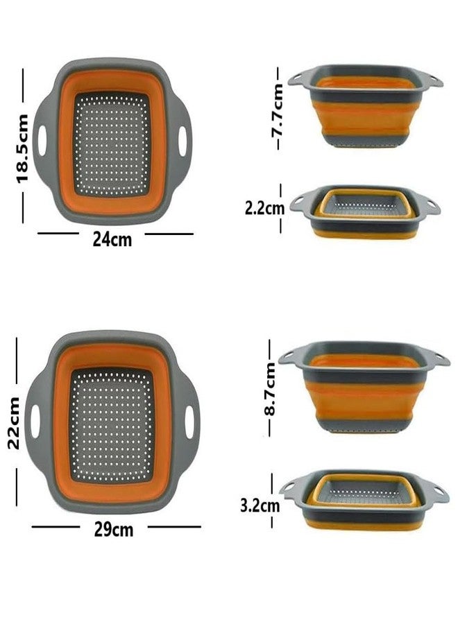باسكيتي مصفاة قابلة للطي من باسكتي، عبوة من قطعتين، مجموعة قابلة للطي، مصفاة مطبخ من السيليكون الآمن غذائياً، مصفاة طعام قابلة للطي موفرة للمساحة (عبوة من قطعتين، لون برتقالي) - Image 2